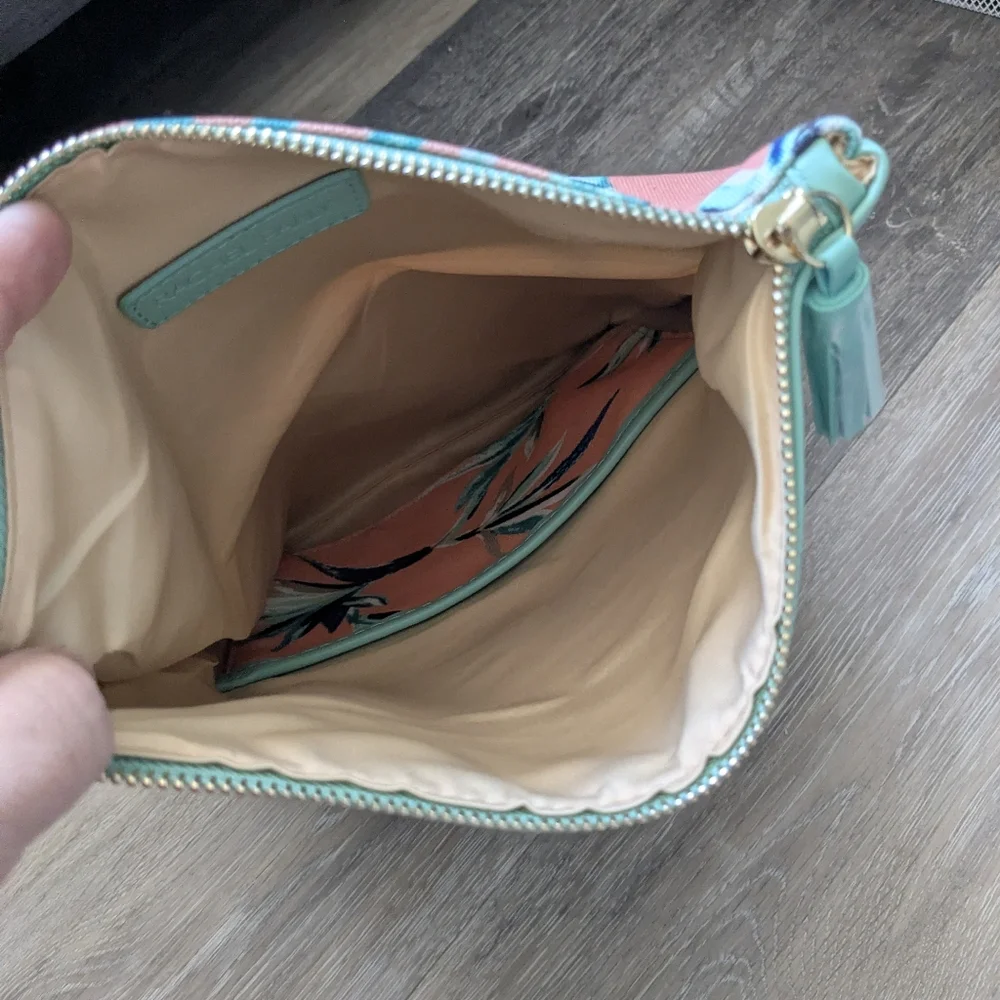 Rachel Pally Tropical Foldover Clutch | Mint & Coral Palm Print Zip Pouch